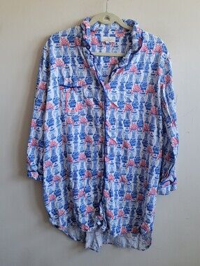 Jayes Studio‎ Ginger Jar and Coral PJ Sateen Nightgown L Monogram